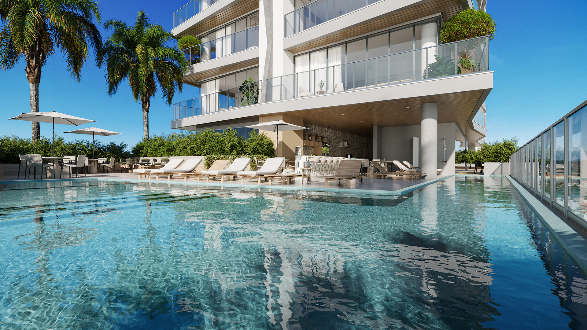 Piscina e deck do Bossa Piçarras